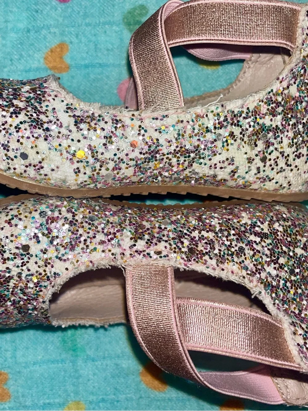 A Bear Co- Girls' Sparkle Cross-Strap Ballet Flats - Pink Glitter
